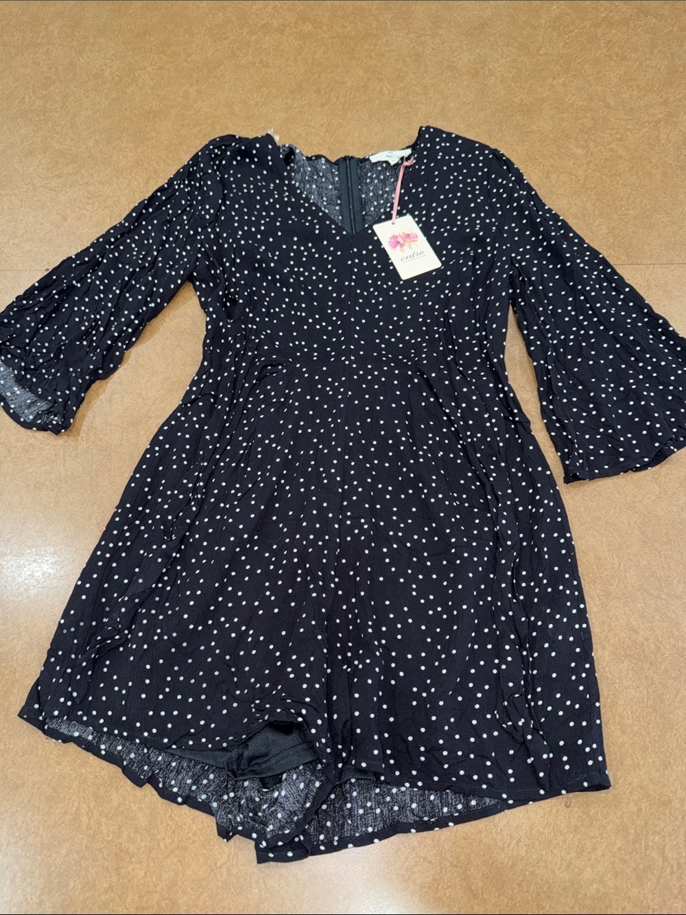 NWT • Entro Black and White Polka Dot Bell Sleeve Romper • Lightweight • Size S